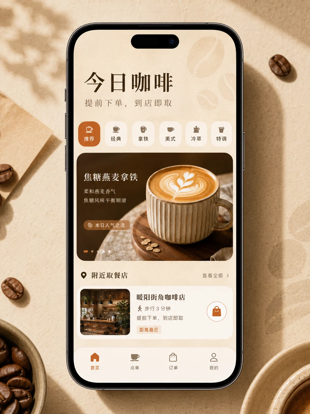 咖啡预订 App — 产品首页与视觉概览