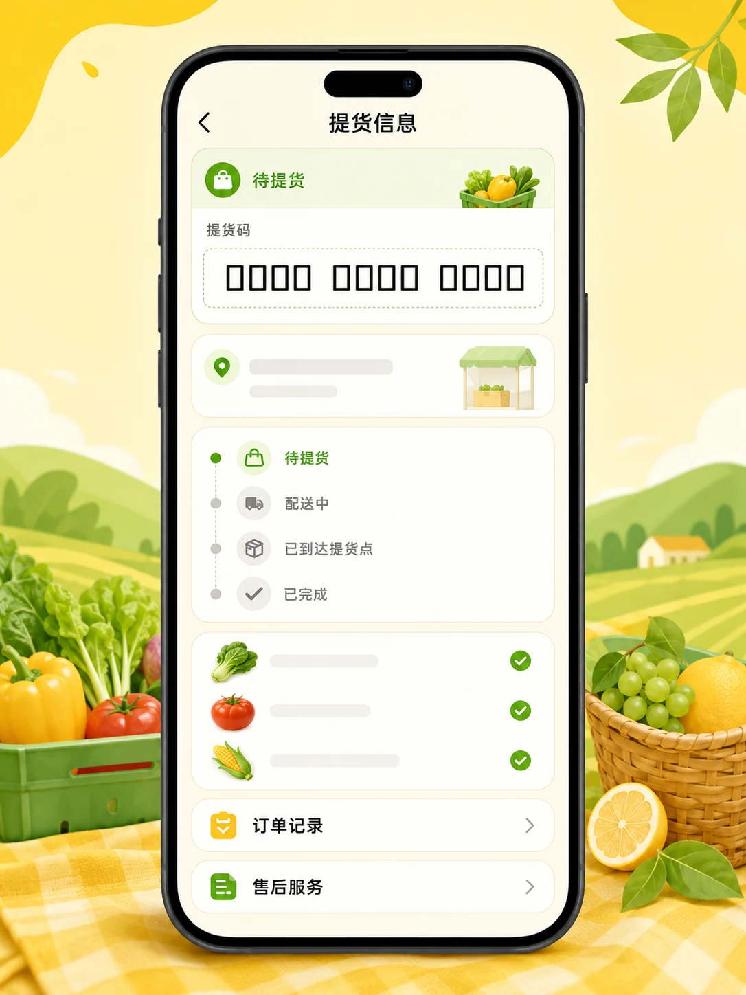 社区团购提货小程序 — 功能页面与状态展示