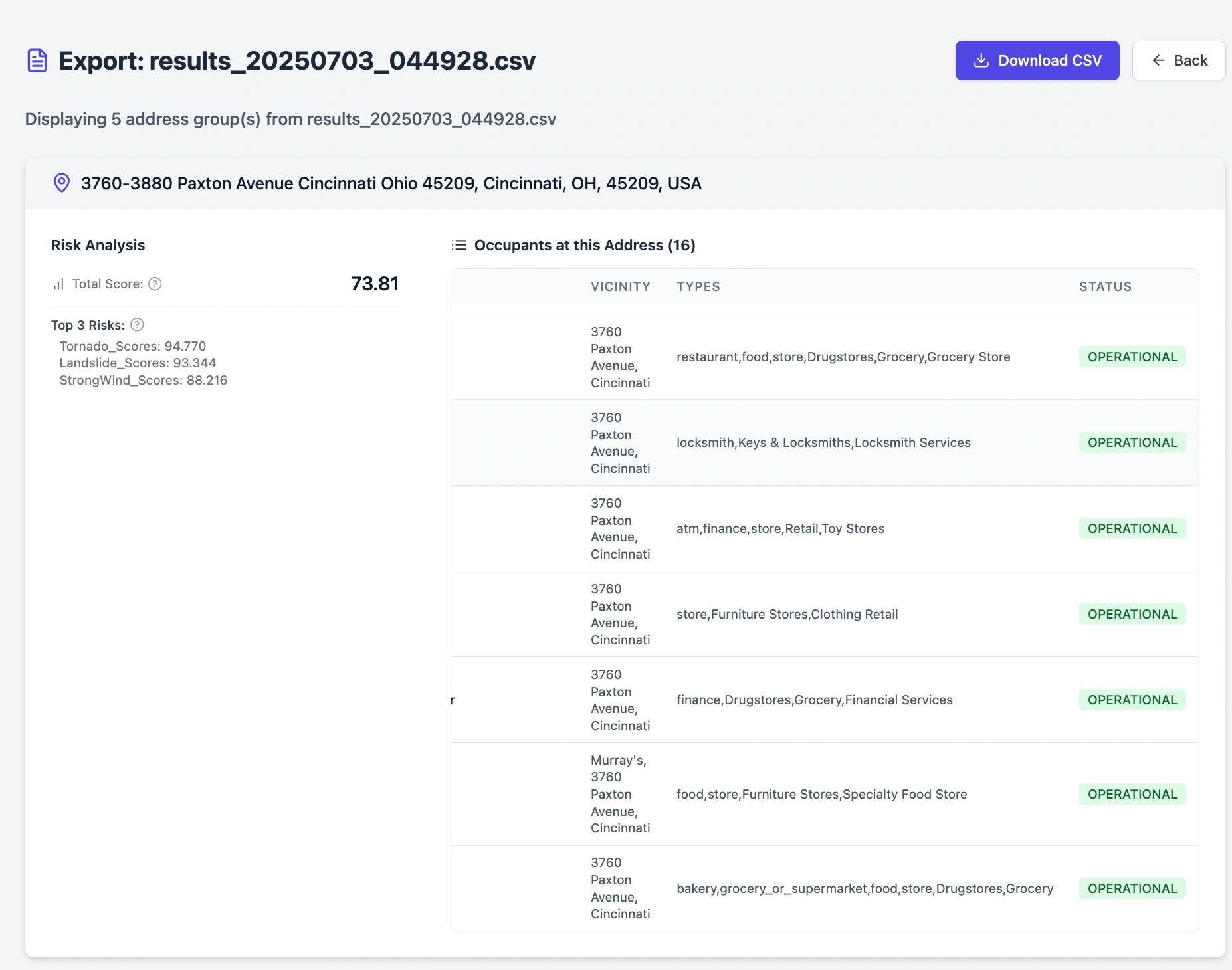 批量風險分析與 CSV 匯出