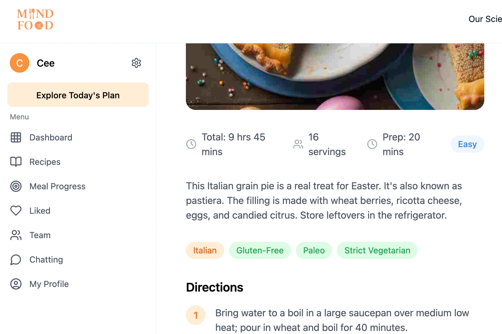 Recipe and nutrition detail