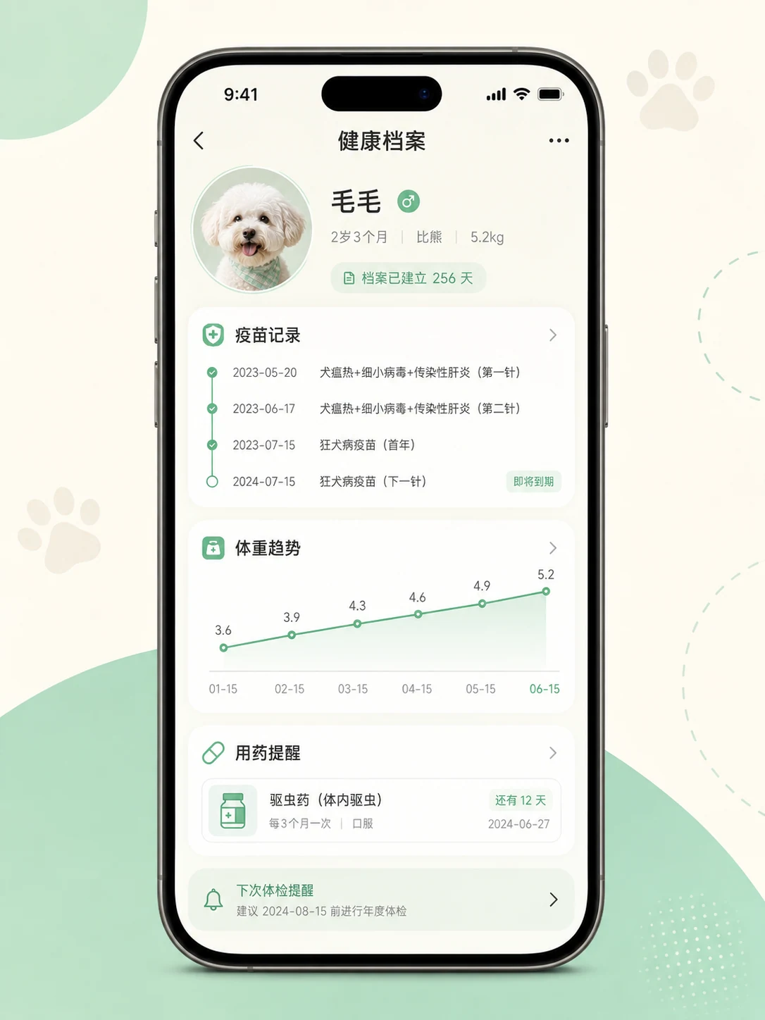 宠物健康管家小程序 — 功能页面与状态展示