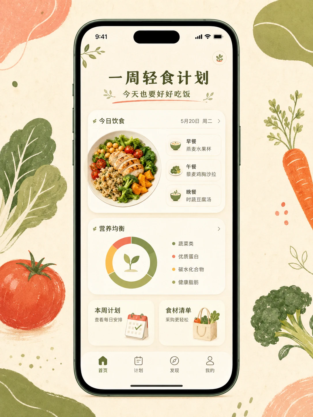 轻食计划小程序 — 产品首页与视觉概览