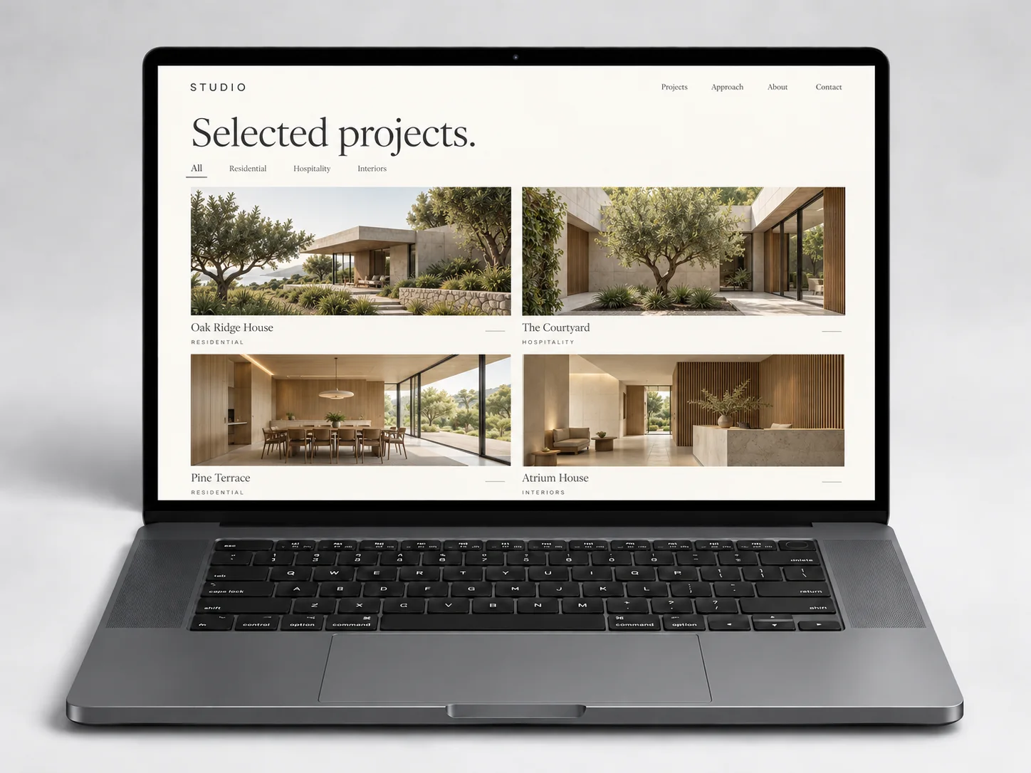 Portfolio page: selected projects and category filters