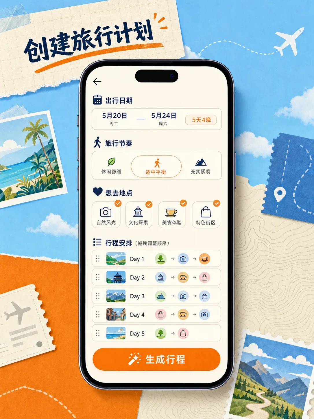 Travel itinerary app — Core interaction flow