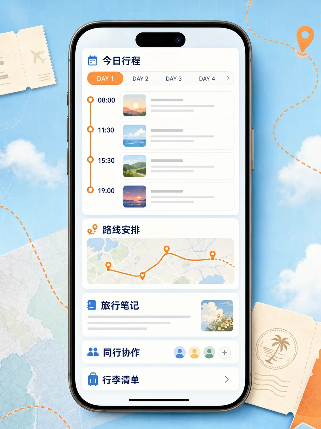 Travel itinerary app — Features and status views