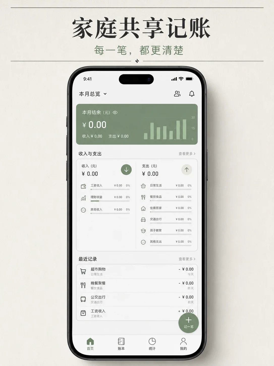 Shared family budgeting mini program — Home screen and visual overview